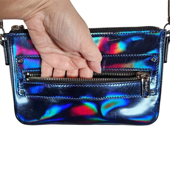 Milly Crossbody Bag Blue Holographic Iridescent Y2K Party Chain Link Strap - Picture 4 of 11